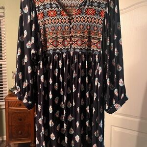 Umgee dark Blue and Orange Patterned Mini Dress